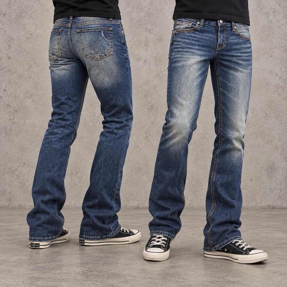 27x31 Faded Blue Embroidered Slim Bootcut Jeans Y2K